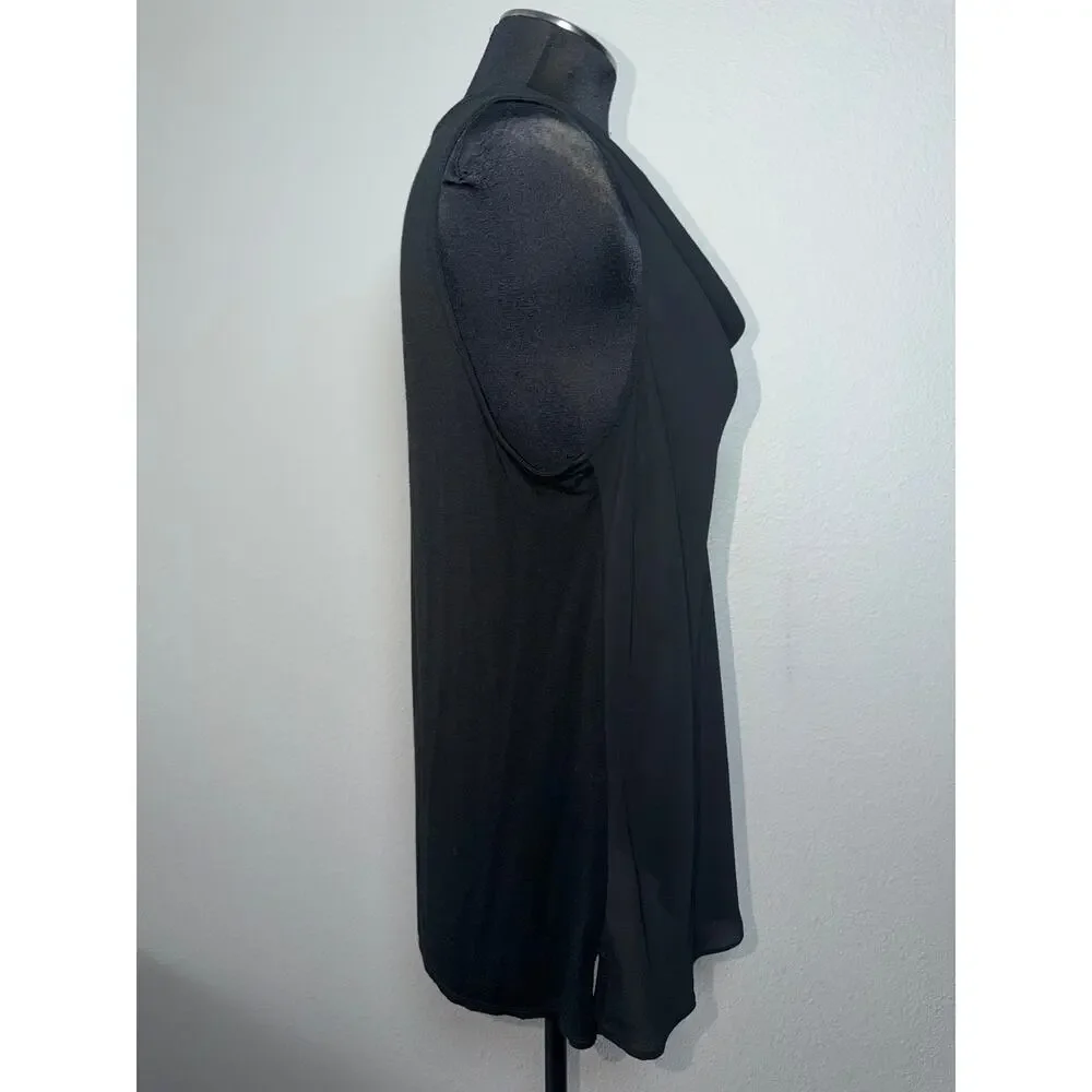 Alex & Lili Women’s Large Black Cowl Neck Sleeveless Blouse Sheer Front Large